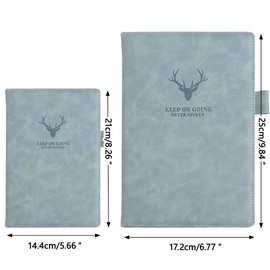 A5 Thickened Business Notebook Stag Head Design Notepad PU Leather Hardcover Notebook with Pen Loop Diary Gift Light Blue