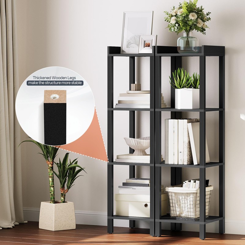 HOOBRO Small Bookcase, Industrial Style Bookshelf for Narrow Spaces, 4-Tier