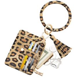 Ciana keychain Ring with Credit Card Holder - Stylish Bracelet and Minimalist Wallet - Securely Holds Keys and Cards - Sleek and Practical Design - Ideal for Women (Leopard Print)