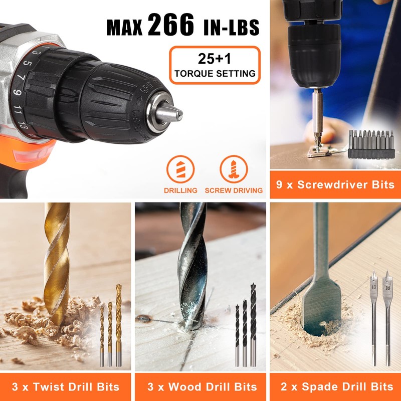 COMOWARE 16.8V Cordless Drill Set Combo Kit, 153 Pcs Tool