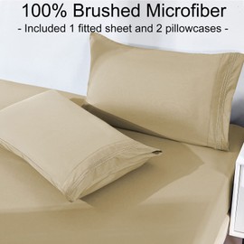 YIYEA Fitted Sheet with Pillowcase, Premium 1800 Thread Count Brushed Microfiber Fitted Sheet Queen, 16" Deep Pocket Fitted Bottom Sheet, Ultra Soft, and Fade Resistant (Queen, Khaki)