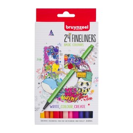 Bruynzeel Fineliner Set of 24 Colours | Pens for Writing, Drawing, Bullet Journaling, Adult Coloring Books