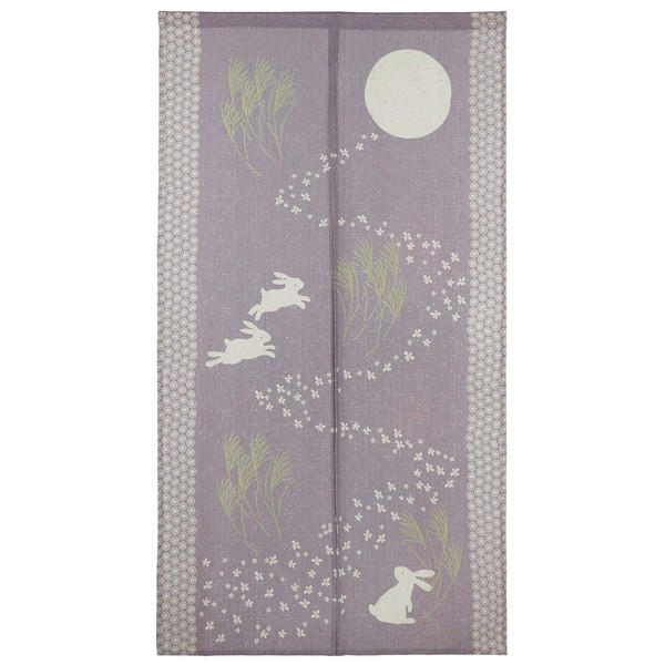 SunnyDayFabric ncdp-13684 Noren Moon View Rabbit, Mauve Color, Japanese Style,