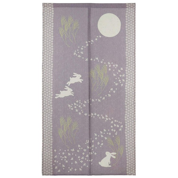 SunnyDayFabric ncdp-13684 Noren Moon View Rabbit, Mauve Color, Japanese Style, Approx. Width 33.5 x Length 59.1 inches (85 x 150 cm)
