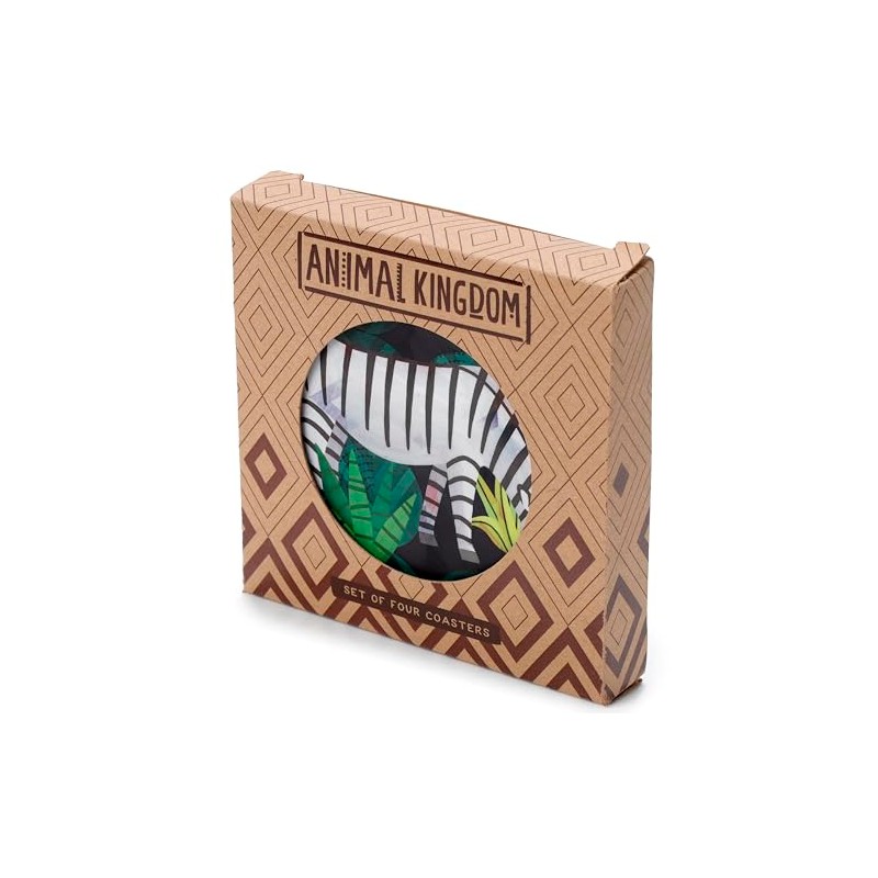 Puckator Animal Kingdom Set of 4 Cork Coasters - Wood