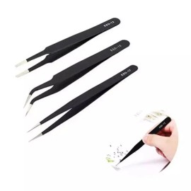 네일아트 정밀 핀셋 일자형 둥근형 커브형 3종 세트 Nail Art Precision Tweezers Set of 3 (Straight, Round, Curved) [Pro Nail Clipper 3 Piece Set]