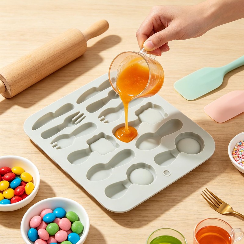 AIBOYA 12 Cavity Spoon Knife Fork Silicone Candy Molds