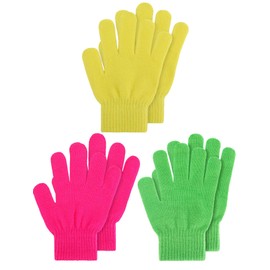 Geyoga 3 Pairs Winter Children's Knitted Gloves Warm Children's Knitted Gloves Elastic Mittens, light