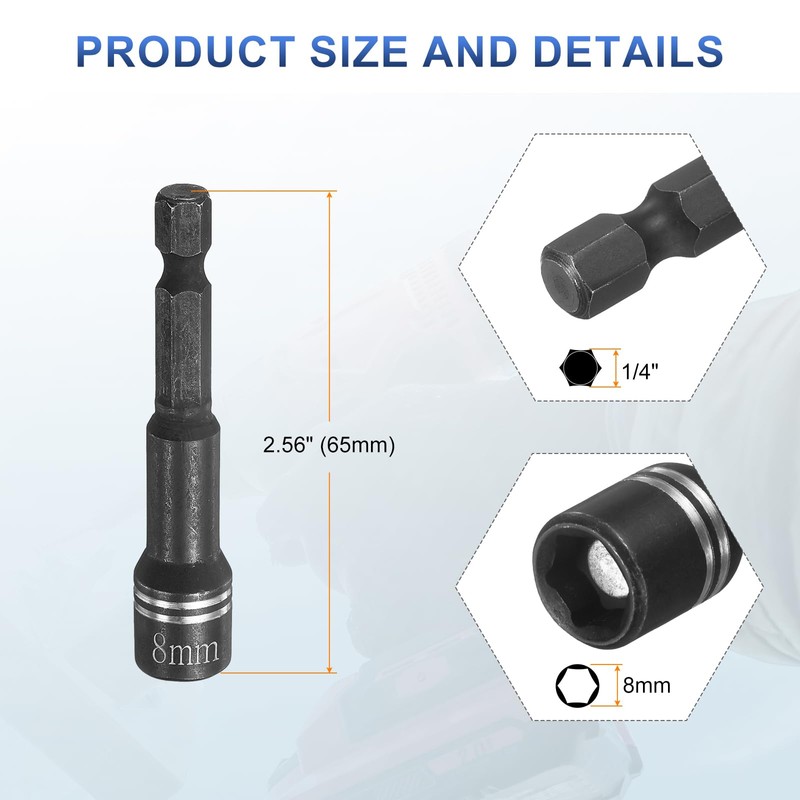 HARFINGTON 2pcs Magnetic Nut Driver 8mm Hex Drive Socket 2.56"