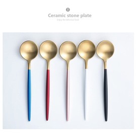 Easytoti Coffee Spoon, Tea Spoon, Set of 5, 5.1 inches (13 cm), Stylish, Cute Spoon, 18-8 Stainless Steel, Matte, Dishwasher Safe, Various Colors Available (Gold/Black)