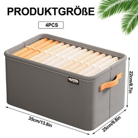 CERICAI Foldable Storage Boxes, 4PCS Shelf Baskets with Handles Fabric Storage Baskets, 35 x 25 x 22 cm Gray Clothing Bin for Shelves Wardrobes and Closets, Durable and Lightweight Home Organizer