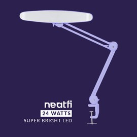 Neatfi XL 2,200 Lumens LED Task Lamp with Clamp, 24W Super Bright Desk Lamp, 117 Pcs SMD LED, 20 Inches Wide Lamp, 4 Level Brightness, Dimmable, Eye-Caring LED Lamp, Table Clamp LED Light (Lavender)