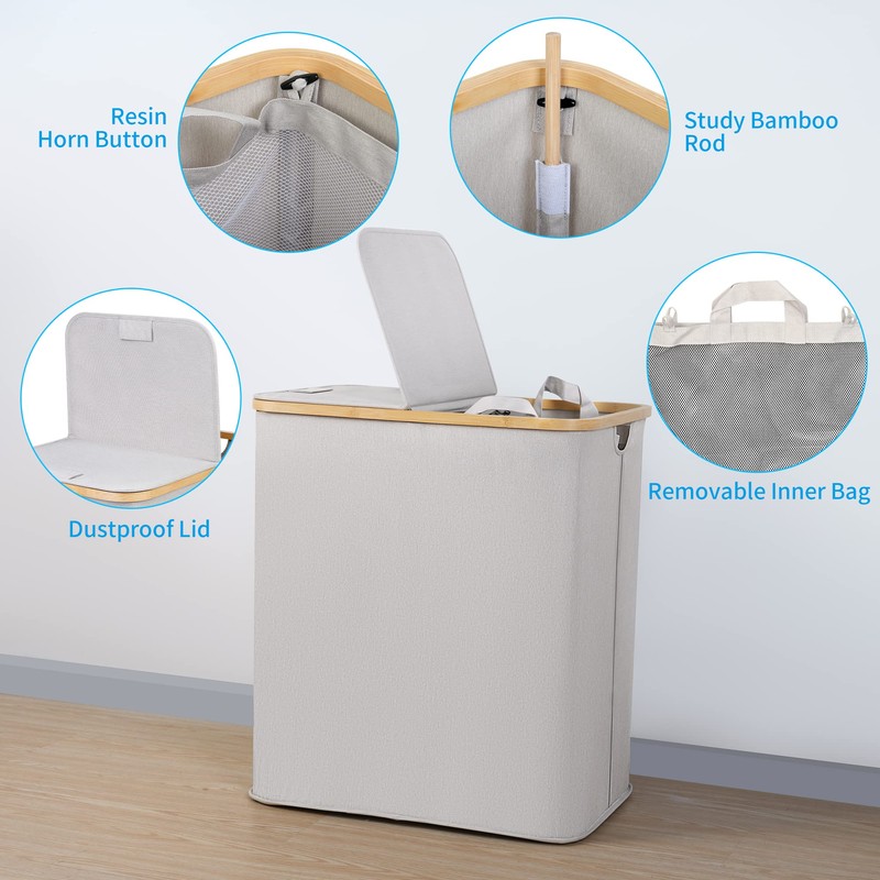 efluky Laundry Hamper with Lid, Double Laundry Hamper with 2