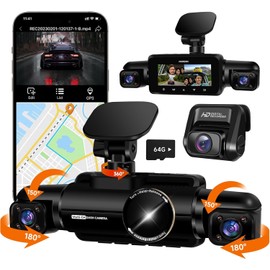 360° Dash Cam Front and Rear Inside, 4 Channel 3K+3*1080P, 5GHz Wi-Fi GPS Voice Control Car Camera, Front 4K+1080P*2 Dash Camera for Cars, CPL Filter, with 64GB SD Card, Night Vision, 24H Parking Mode