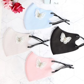 KC Reusable 3D Fashion Mask with Butterfly Embroidery and Rhinestone Accents Mask Black 3ea