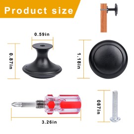 JFNILDH 20PCS Round Cabinet Knobs, Matted Black Drawer Knobs, 30MM Single Hole Drawer Pull Handle, 1.18 inch Matte Black Zinc Dresser Knobs with Screws and Screwdriver for Kitchen Wardrobe Cupboard