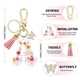 Vadaka Alphabet Initial Letter Keyring Tassel Butterfly Keyring for Wallet Backpack Handbags Initial Key Chain for Women(A