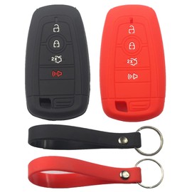 kcpros 2Pcs Rubber Silicone 4 Buttons Remote Smart Key Fob Cover Case Protector Keyless with Keychain Compatible with Ford Mustang Expedition Edge Explorer 2022 2021 2020 2019 2018 Black Red
