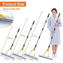 TOOVEM Thatch Rake, Lawn Thatching Rake with Heavy Duty Steel Tines & Ergonomic Handle, 70-Inch Professional Dethatching Rake for Effective Lawn Care, Garden & Yard Tool