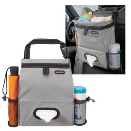 High Road Car Back Seat Trash Bag with Tissue Holder and Cup Holder Pockets - Holds Full Size Tissue Box - 2 Gal Covered Car Trash Can