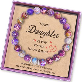 Valentines Day Gifts for Daughter Kids Her Teen Easter Basket Stuffers for Girls Easter Birthday Gifts for birthday gifts for 6 7 8 9 10 11 12 13 16 years old girls Daughter Gifts from Mom Moonstone Beaded Bracelets For Girls