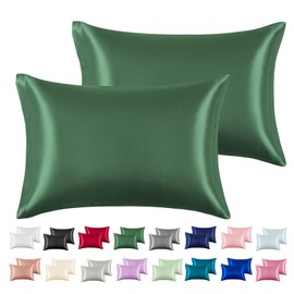 Silk Satin Pillowcase Standard Size, Bright Green Silky Soft Cooling Satin-Silk Pillow Cases for Hair and Skin with Envelope Closure, Gift for Women Men, 2 Pack (20x26, Bright Green)