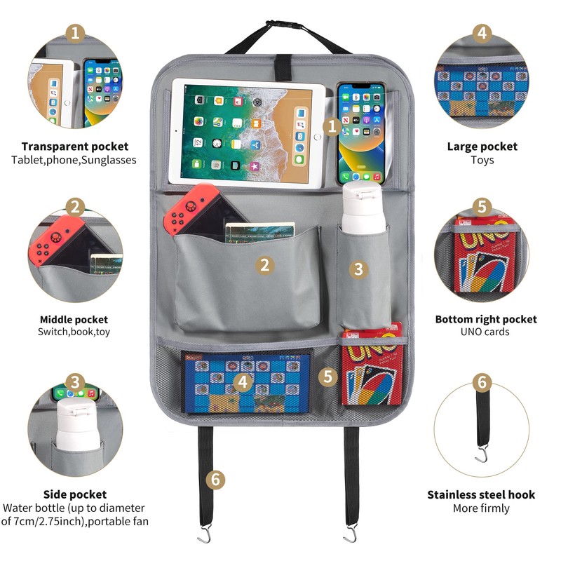 LUCMO Car Backseat Organizer with Tablet Holder,6 Storage Pockets Car