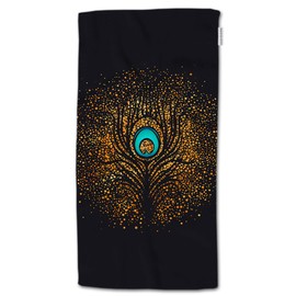 HGOD DESIGNS Peacock Feather Hand Towels,Beautiful Peacock Feather Gold Sparkling 100% Cotton Soft Bath Hand Towels for Bathroom Kitchen Hotel Spa Hand Towels 15"X30"