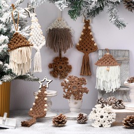 Cinnvoice 9 Pcs Boho Christmas Tree Hanging Ornaments Knitted Boho Christmas Tree Decorations Gnome Rustic Farmhouse Christmas Decor Macrame Handmade Knitted Boho Gnome Ornament for Holiday Hanging