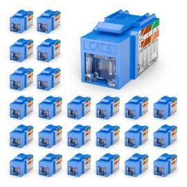VCELINK RJ45 Cat6 Keystone Jacks with Dust Cover, Dust-Proof Keystone Jacks, Slim Profile 25-Pack, 90-Degree Punch Down Ethernet Modular Jacks, UTP Keystone Jack Adapter, Blue