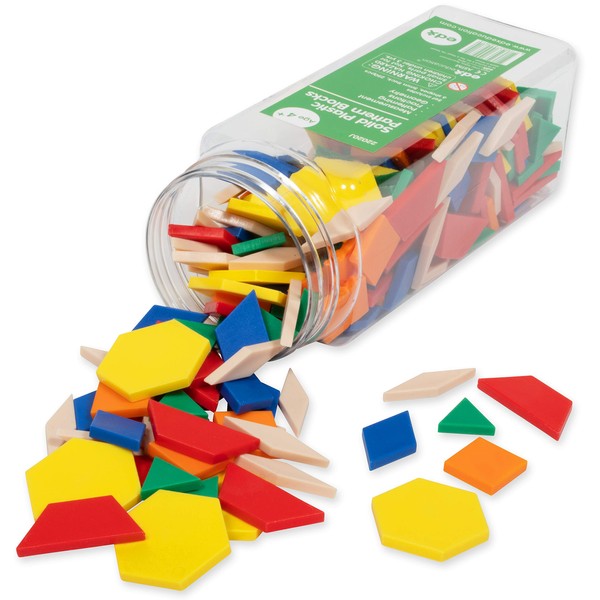 Edx Education Plastic Pattern Blocks - in Home Learning Manipulative for Early Geometry - Set of 250 - Shape Recognition, Symmetry, Patterning and Fractions - Ages 4+