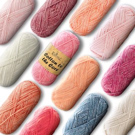 Cotton to The Core Cotton Yarn for Crocheting, 12 Skeins, 1704Yds/600G, Free Patterns - Soft Baby Yarn for Knitting - 3 DK Light Worsted Weight - Blush Pack