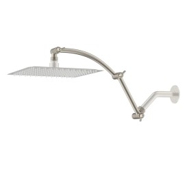 Hibbent 16" Solid Brass Shower Head Extension Arm with 2 Lock Joints Adjustable Height - Brushed Nickel