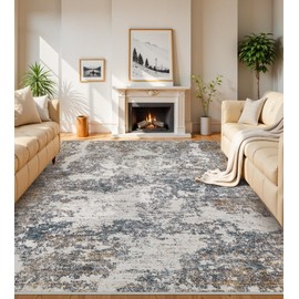 Area Rugs 9x12 Living Room - Modern Abstract Large Rugs for Living Room Non-Slip Low Pile Soft Machine Washable Carpet for Bedroom, Under Dining Table, Nursery, Farmhouse (9'x12' Tan Blue)