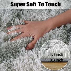 qulint 2x3 Rug for Bedroom, Fluffy Area Rugs for Living Room, Small Soft Shag Fuzzy Shaggy Carpets for Kids Boys and Girls Dorm with 4 Non-slip Rug Tapes for Room Home Decor (2ft x 3ft, Tie-dyed Grey)
