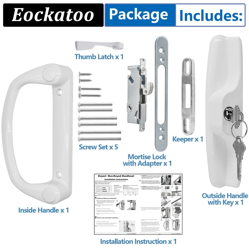 Eockatoo Sliding Glass Patio Door Handle Replacement Set with Key