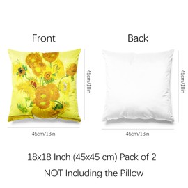 Berkin Arts Decorative Square Throw Pillow Covers Farmhouse Cushion Cases Designed of Art Flower Floral,Polyester Blend. Pack of 2, 18x18 Inch. for Chair (Sunflowers by Vincent Van Gogh)