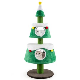 Tangkula Cat Christmas Tree, 60 Inch Cat Tower with Sisal Scratching Posts, 2 Condos with Removable Soft Cushions, Cute Star-Shaped Spring Toy, Holiday Cat Tree for Indoor Cats