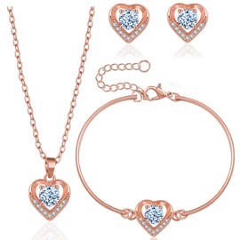 YeeHeen Jewelry Set Pendant Necklace and Earrings Set Cubic Zirconia Bridal Jewellery Rose Gold
