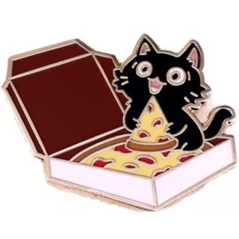 Cat with Pizza Box Pin, Kitty Eating Pizza Brooch