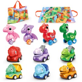 Dinosaur Toy from 3 Years, Pack of 10 Wind-Up Car Toy Car with Play Mat, Reversing and Watch Cars, Montessori Toy for Boys Girls, Small Gifts for Children from 4-8 Years