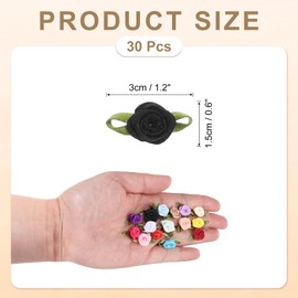 sourcing map 30 Pcs Black Mini Ribbon Bows Roses 5/8" x1-3/16 Tiny Satin Bows Roses for Sewing Appliques Crafts Little Artificial Flowers