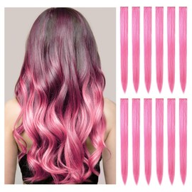 12 PCS Pink Hair Extensions Clip In for Kids Girls Women, 22" Pink Clip in Hair extensions, Highlights Pink Hair Extensions, Synthetic Straight Hair Piece DIY Girls Hair Accessories on Daily Party