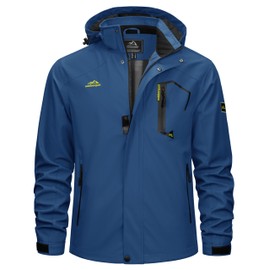 TACVASEN Mens Rain Jacket Lightweight Waterproof Windbreaker Winter Outdoor Jackets Quick Dry Raincoat with Hood Denim Blue L