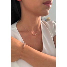 ONDEGO® 3er Set ROSEGOLD Kugeln Schmuck Kette Halskette Schmuckset Armband Hochzeit Collier Halskette Brautschmuck Kommunion Ball Abiball