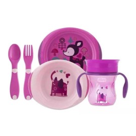 Chicco Set Alimentacion Chicco Platos Vaso Entrenador Cubiertos 12m Color Rosa 12m