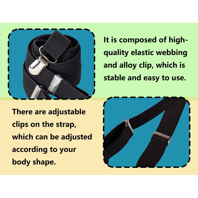 ZoeTekway Braces Black for Men, Elastic and Adjustable Braces with
