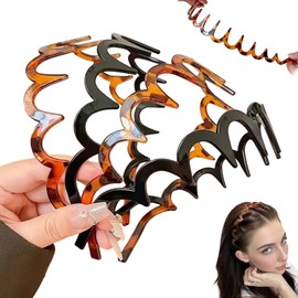 4 Pack Vintage High Cranium Hairband,U Shape Fashion Tooth Haircomb Headbands, Anti-Slip Haircomb Hoop Head Wear for Women and Girls, Hair Accessories Gift (Amber*2+Black*2, One Size)