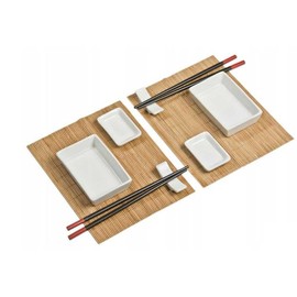 10 Piece Sushi Set - 2 x Sushi Plates, 2 x Dip Bowls, 2 x Bamboo Placemats, 2 x Bamboo Chopsticks, 2 Pairs of Chopsticks - Beautifully Presented in Gift Box