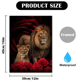 Typruye Lion Framed Canvas Wall Art Red Rose Decor Lion Animal Canvas Print Enchanting Decor for Living Room Home Bedroom Ready to Hang 12"x16"